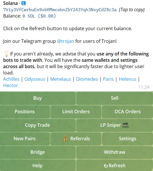 trojan on solana bot telegram