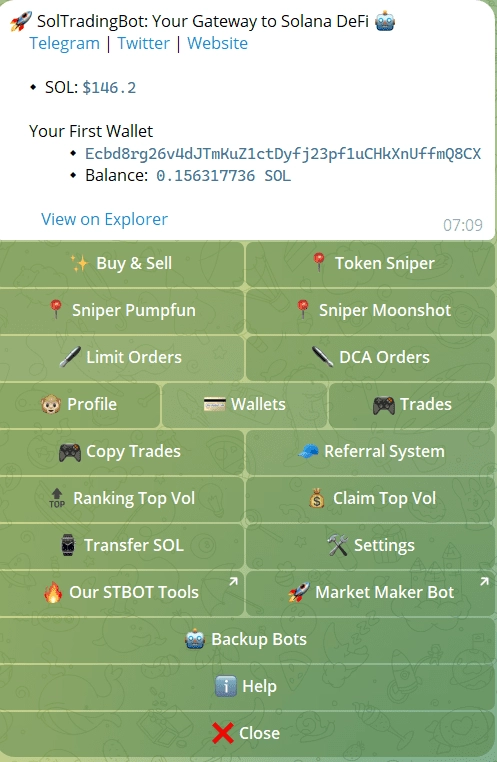 SolTradingBot wallet interface screenshot