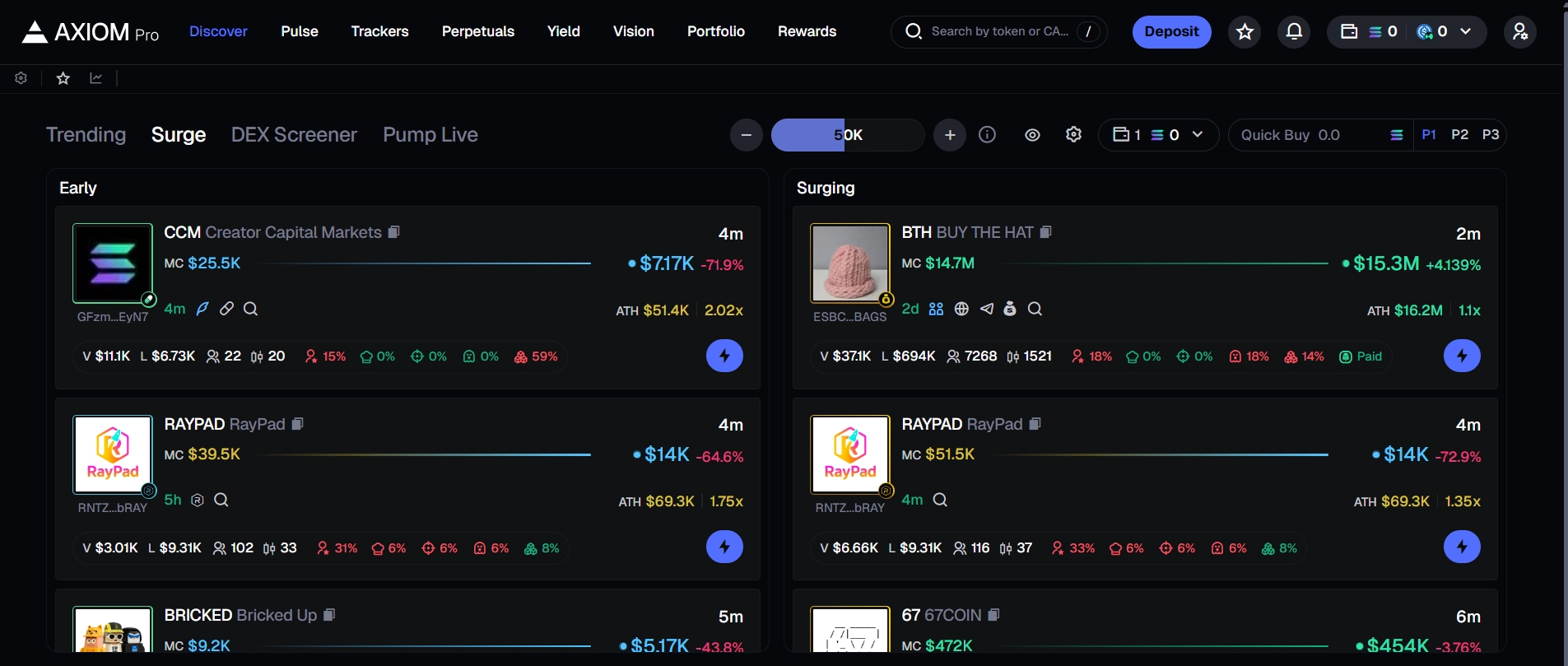 Axiom trading terminal showing smart money tracking and perpetuals dashboard