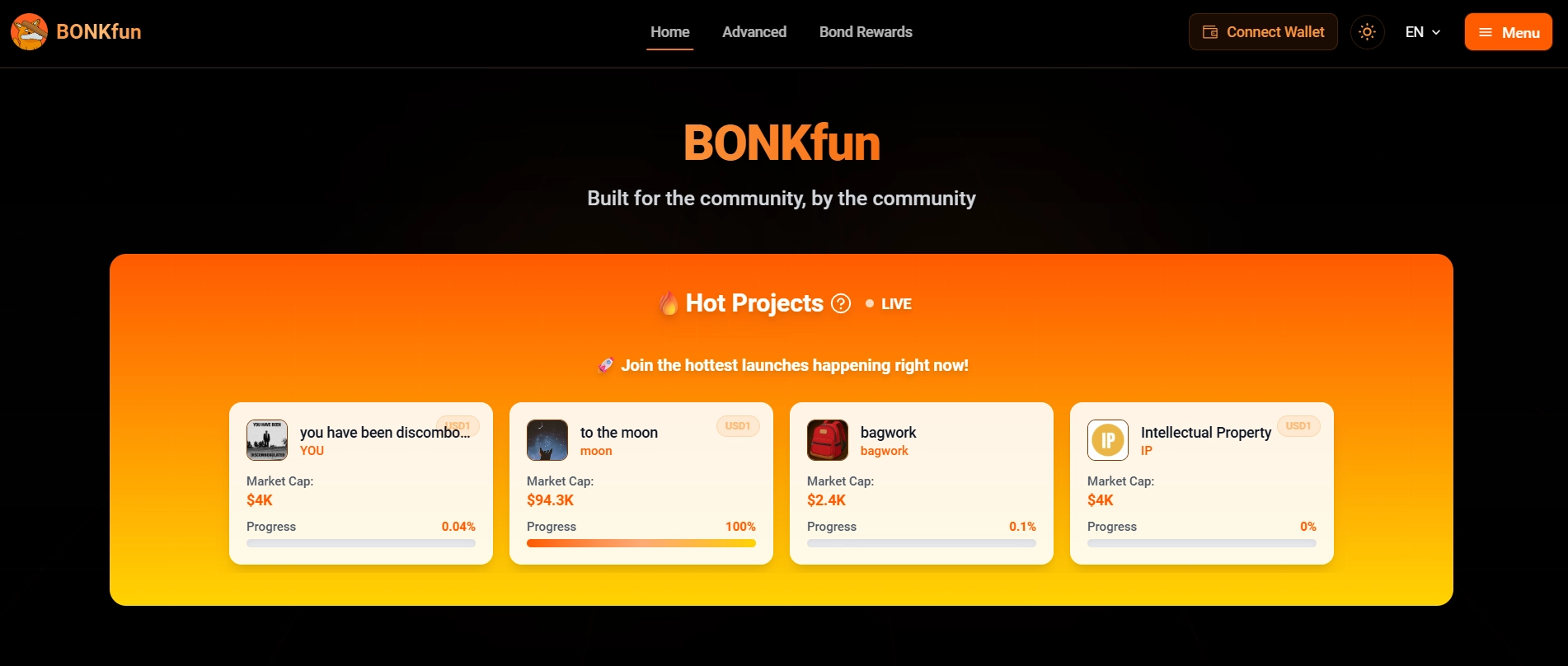 LetsBonk.fun website screenshot showing the meme coin launchpad interface on Solana