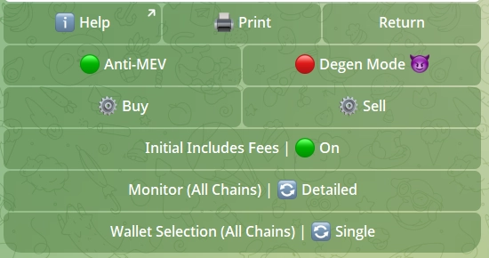 Maestro bot safety settings showing anti-rug protection configuration