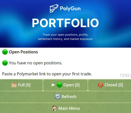 PolyGun portfolio dashboard showing live PNL for Polymarket copy trading