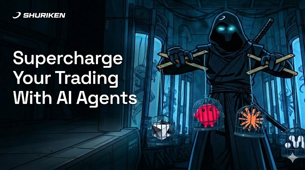 Shuriken AI agent key system banner showing OpenClaw and MCP integration for automated crypto trading