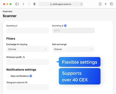 ArbitrageScanner interface showing Perpetuals arbitrage strategy with funding rate data