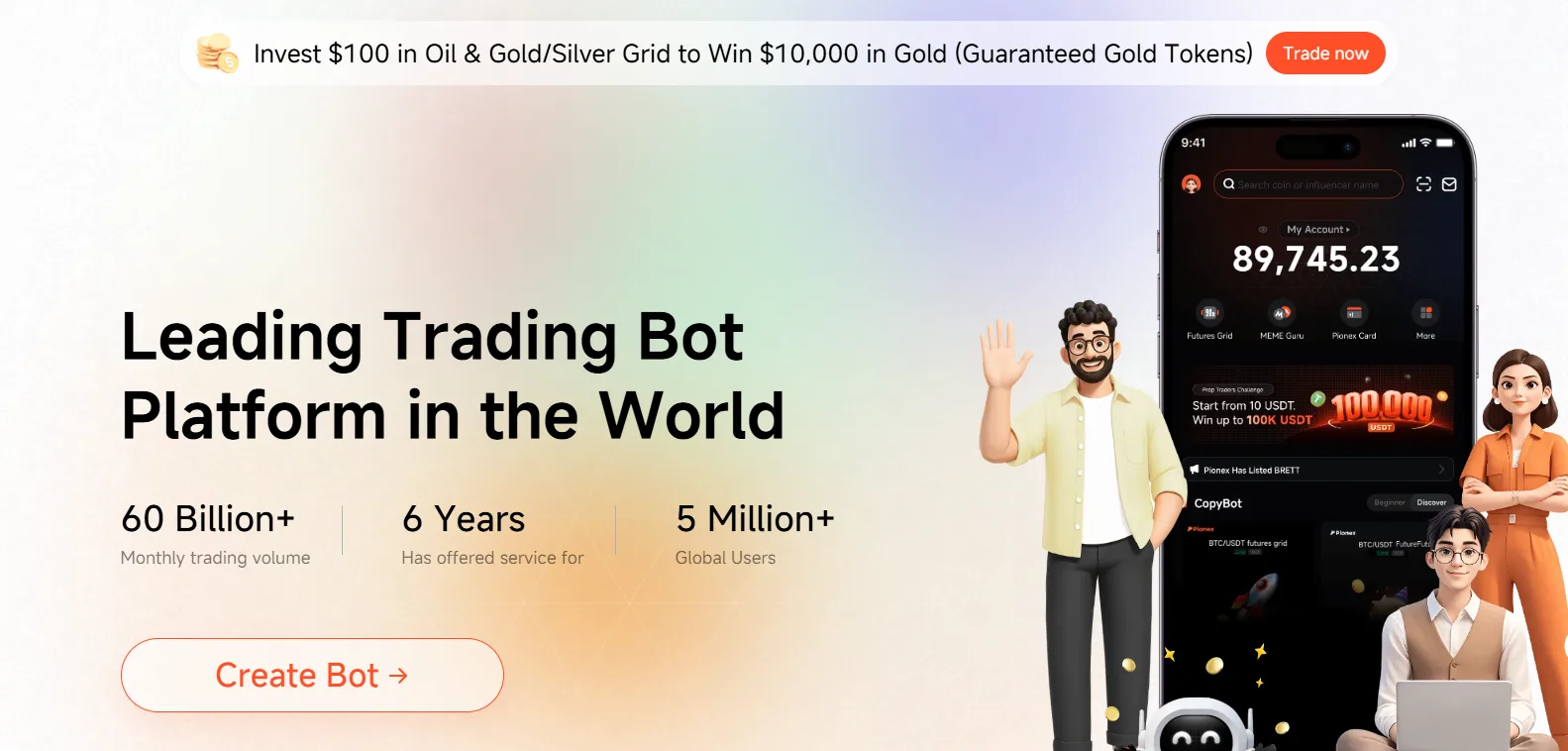 Pionex AI Grid Bot interface showing BTC/USDT grid configuration