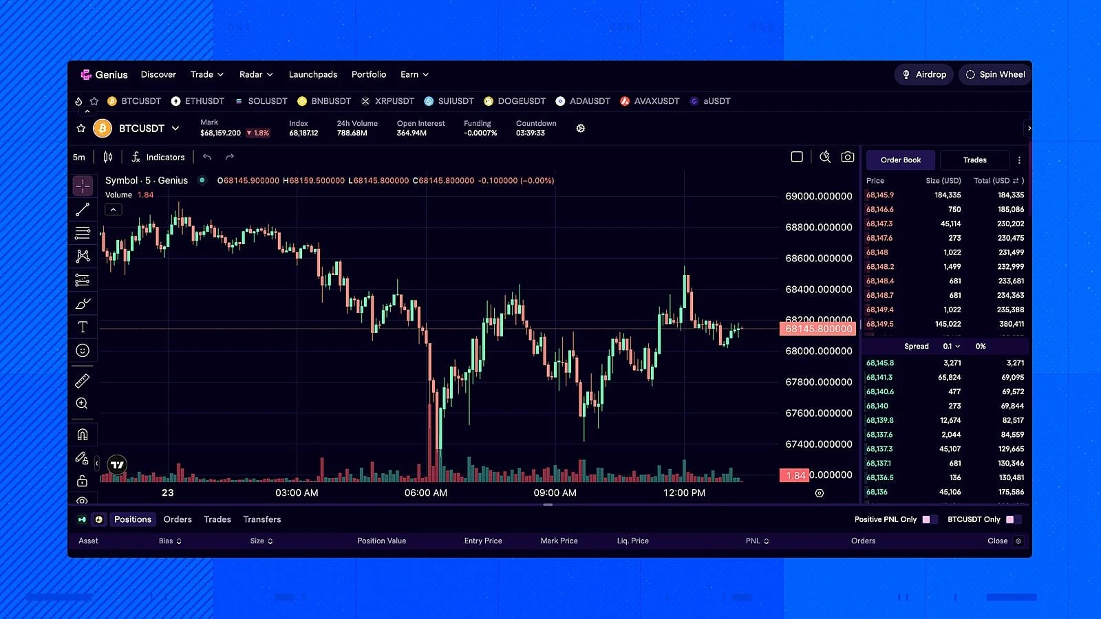 TradeGenius interface screenshot showing supported chains