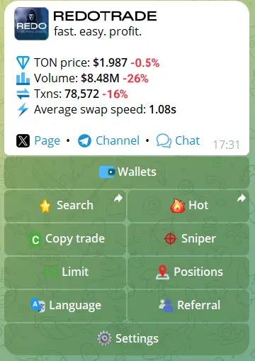RedoTrade bot main trading interface inside Telegram