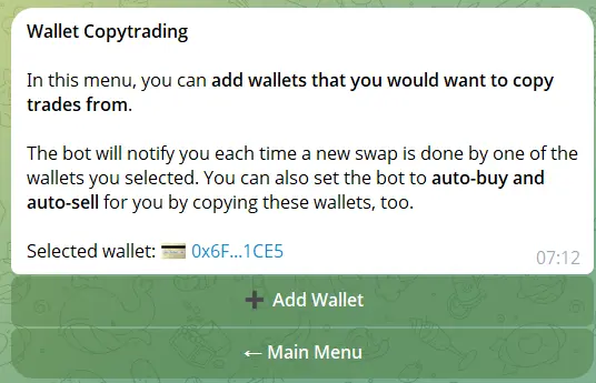 Robinhood trading bot copytrading interface showing wallet mirroring